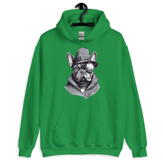 Frenchie Monocle: Stylish Canine Fashion with a Touch of Sophistication - Unisex Hoodie