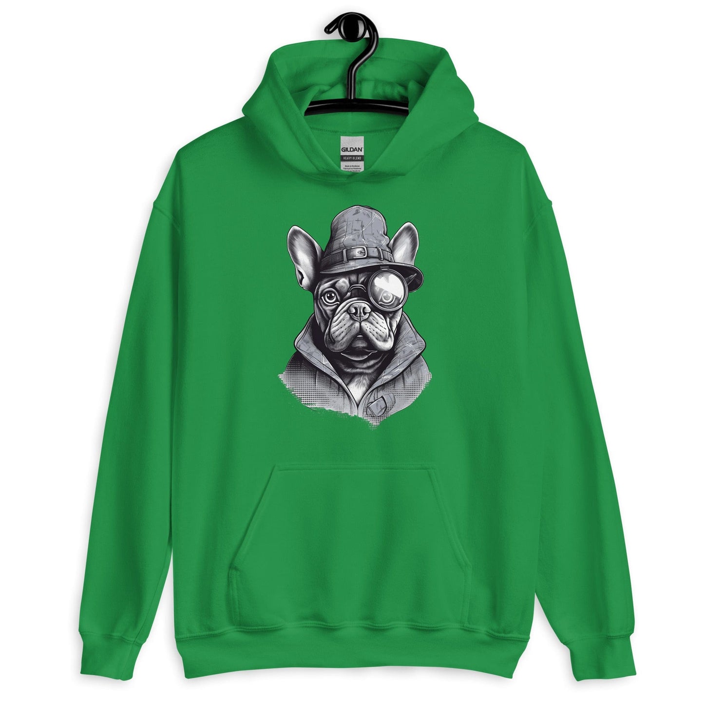 Frenchie Monocle: Stylish Canine Fashion with a Touch of Sophistication - Unisex Hoodie - Frenchie Emporium