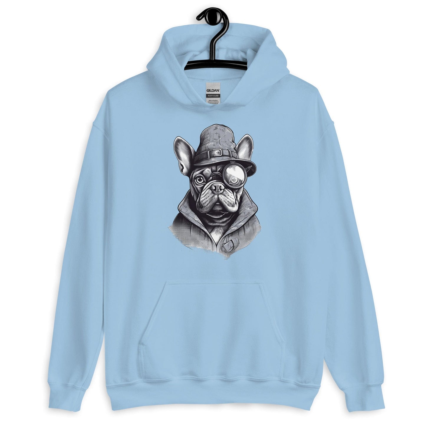 Frenchie Monocle: Stylish Canine Fashion with a Touch of Sophistication - Unisex Hoodie - Frenchie Emporium