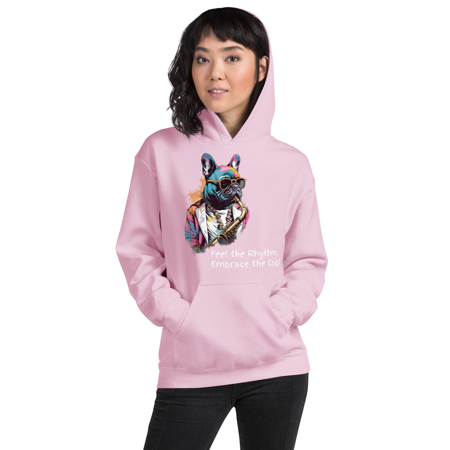 Jazzy Frenchie Saxophonist Unisex Hoodie