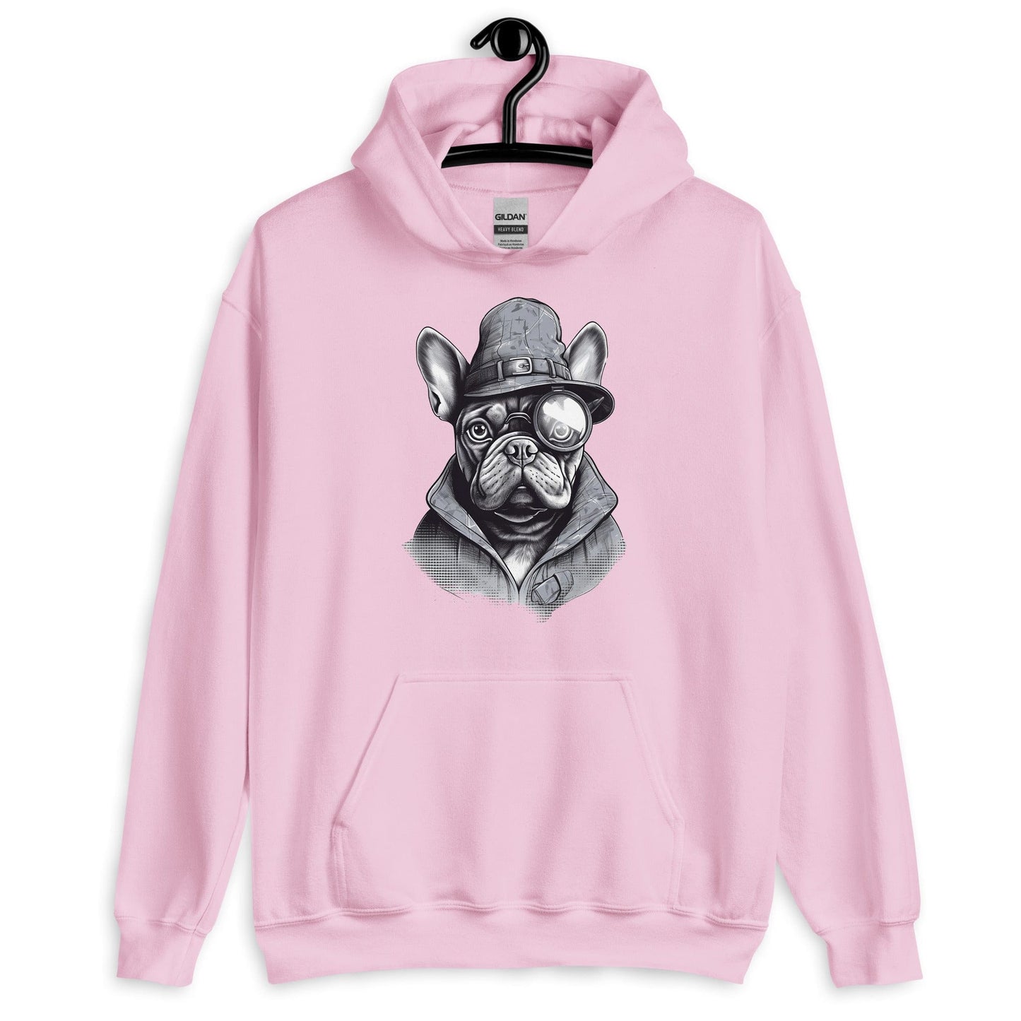 Frenchie Monocle: Stylish Canine Fashion with a Touch of Sophistication - Unisex Hoodie - Frenchie Emporium