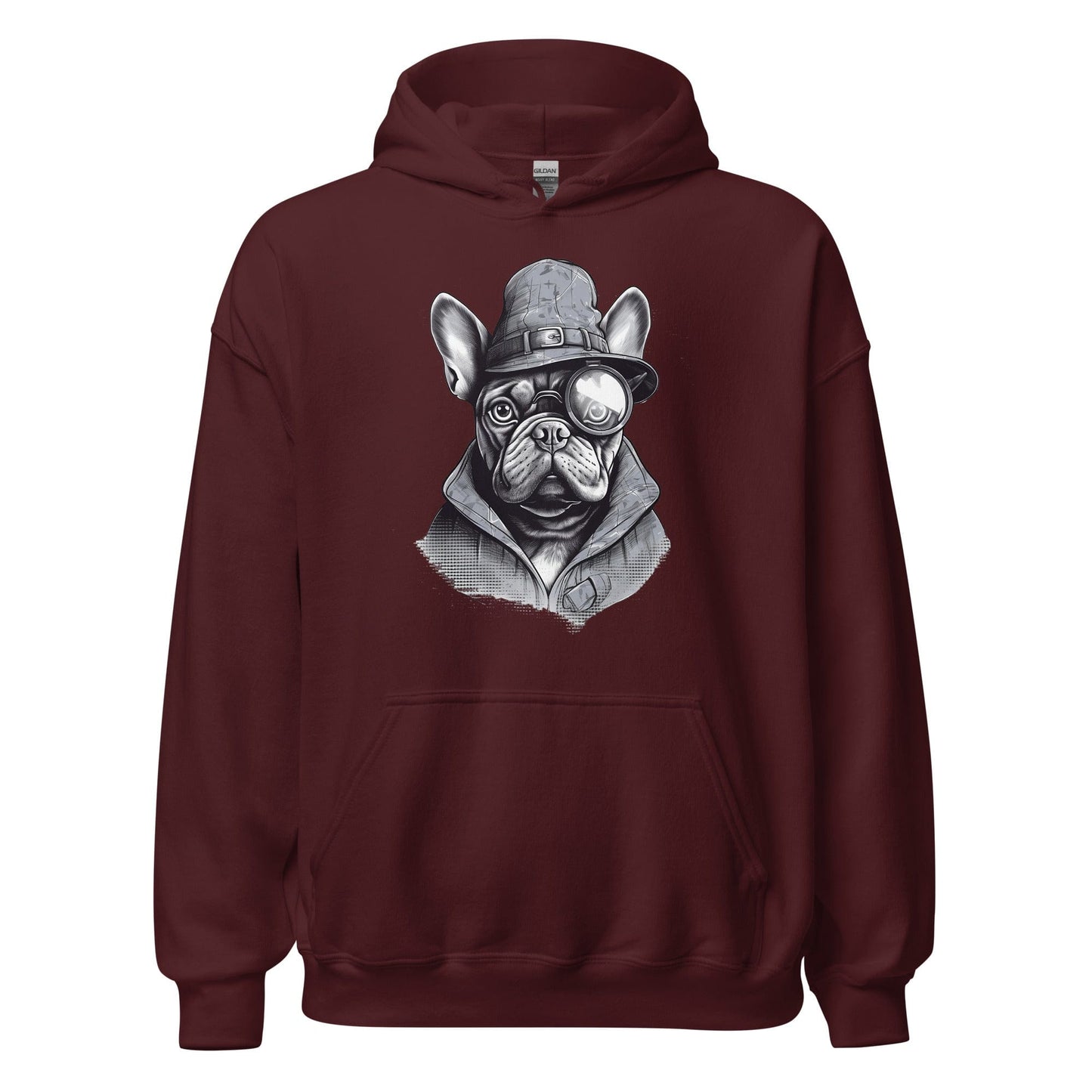 Frenchie Monocle: Stylish Canine Fashion with a Touch of Sophistication - Unisex Hoodie - Frenchie Emporium