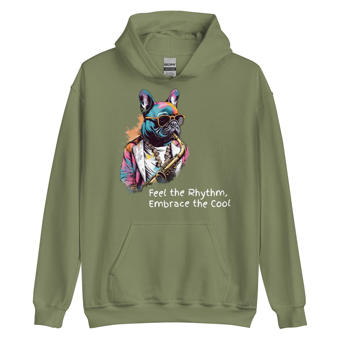 Jazzy Frenchie Saxophonist Unisex Hoodie