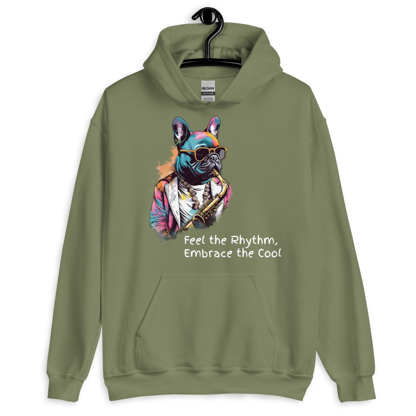 Jazzy Frenchie Saxophonist Unisex Hoodie