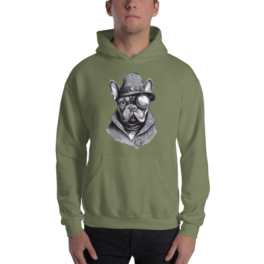 Frenchie Monocle: Stylish Canine Fashion with a Touch of Sophistication - Unisex Hoodie - Frenchie Emporium