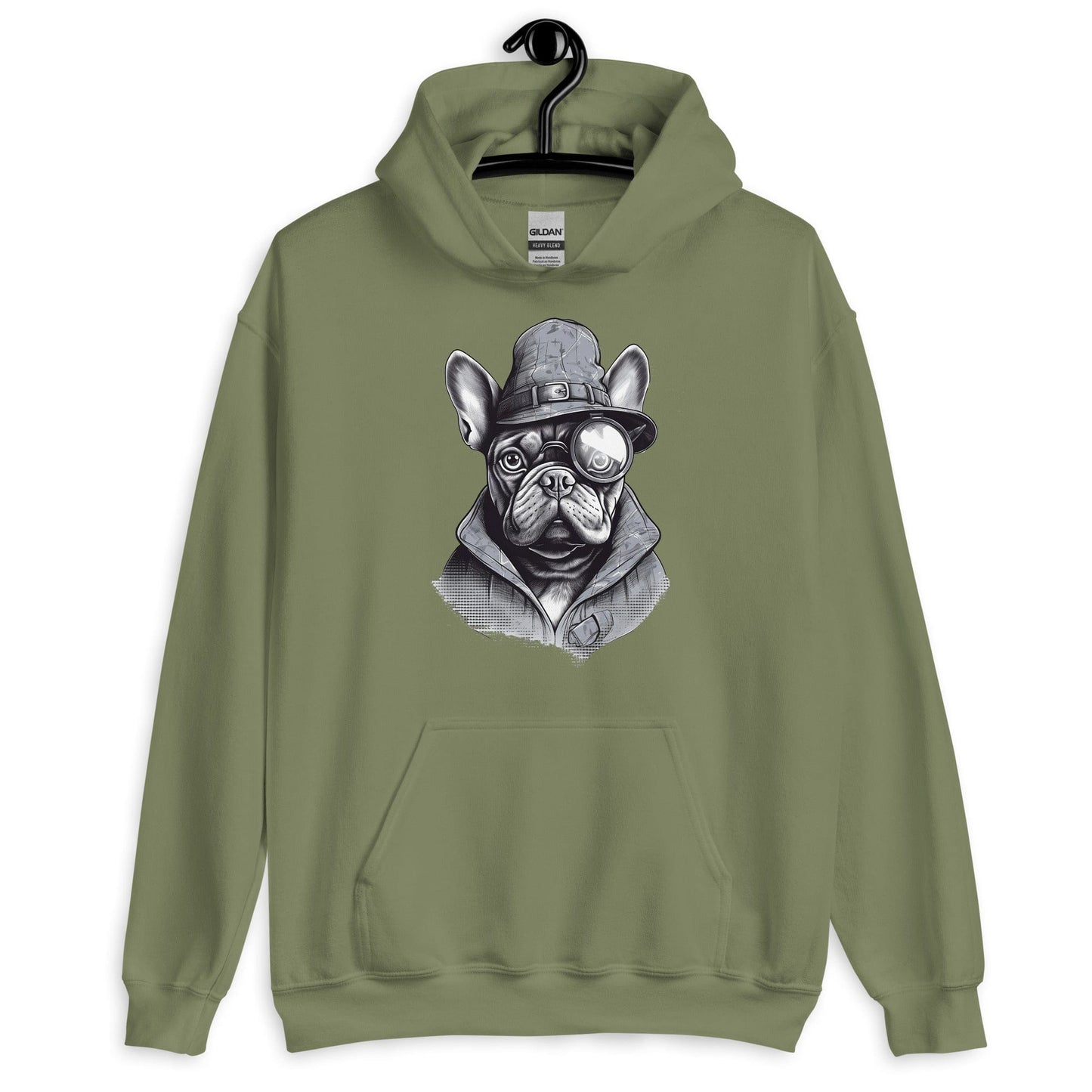 Frenchie Monocle: Stylish Canine Fashion with a Touch of Sophistication - Unisex Hoodie