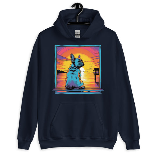 Frenchie Sitting on a dock of a bay - Unisex Hoodie