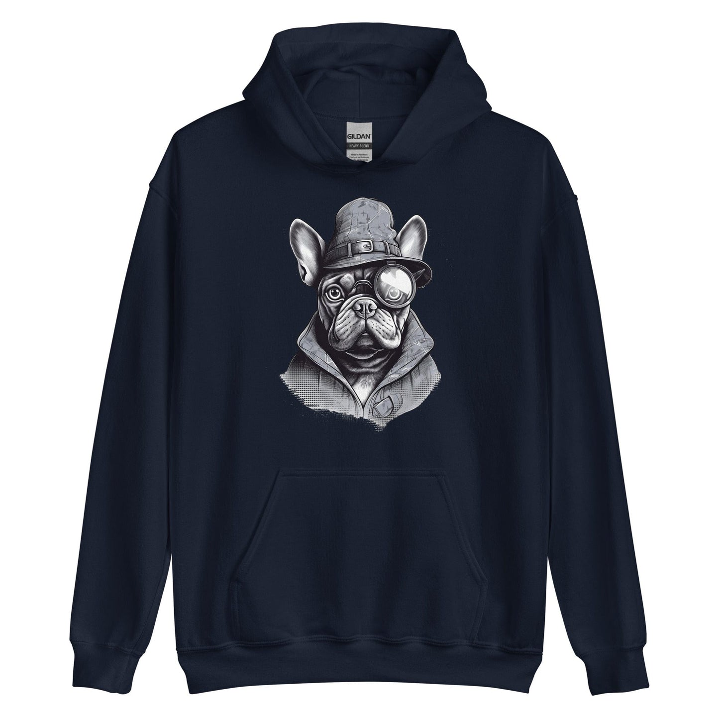 Frenchie Monocle: Stylish Canine Fashion with a Touch of Sophistication - Unisex Hoodie