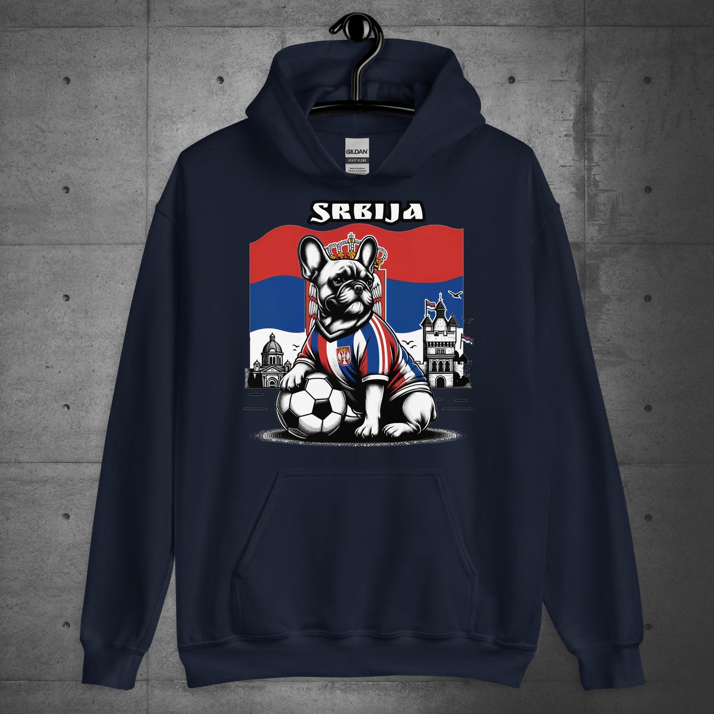 Frenchie Serbia Football Unisex Hoodie.