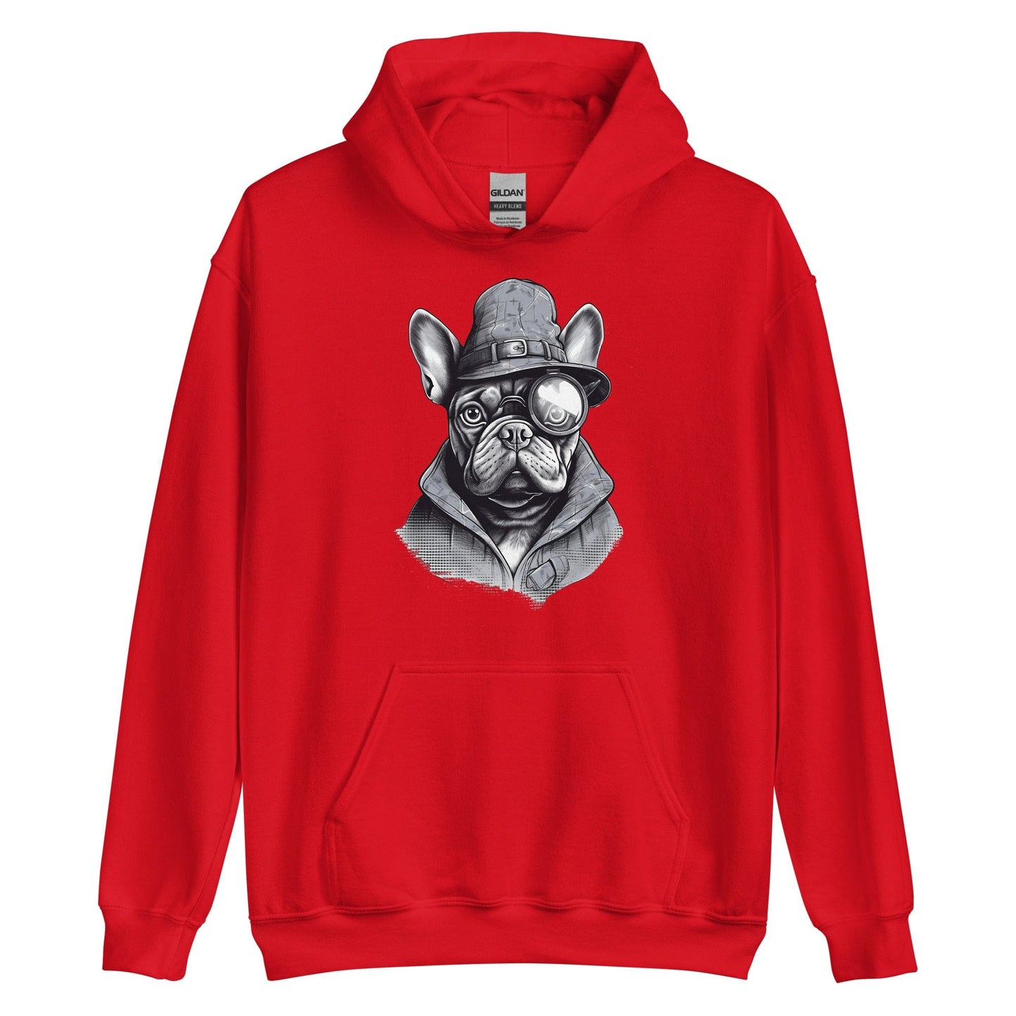 Frenchie Monocle: Stylish Canine Fashion with a Touch of Sophistication - Unisex Hoodie - Frenchie Emporium