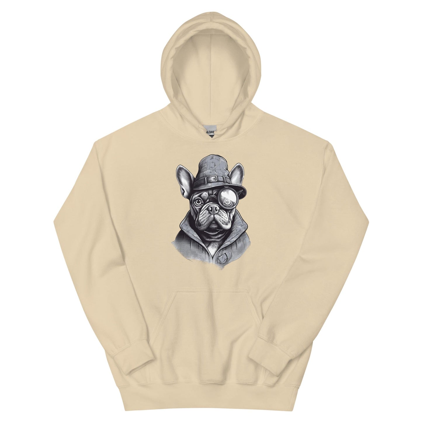 Frenchie Monocle: Stylish Canine Fashion with a Touch of Sophistication - Unisex Hoodie - Frenchie Emporium