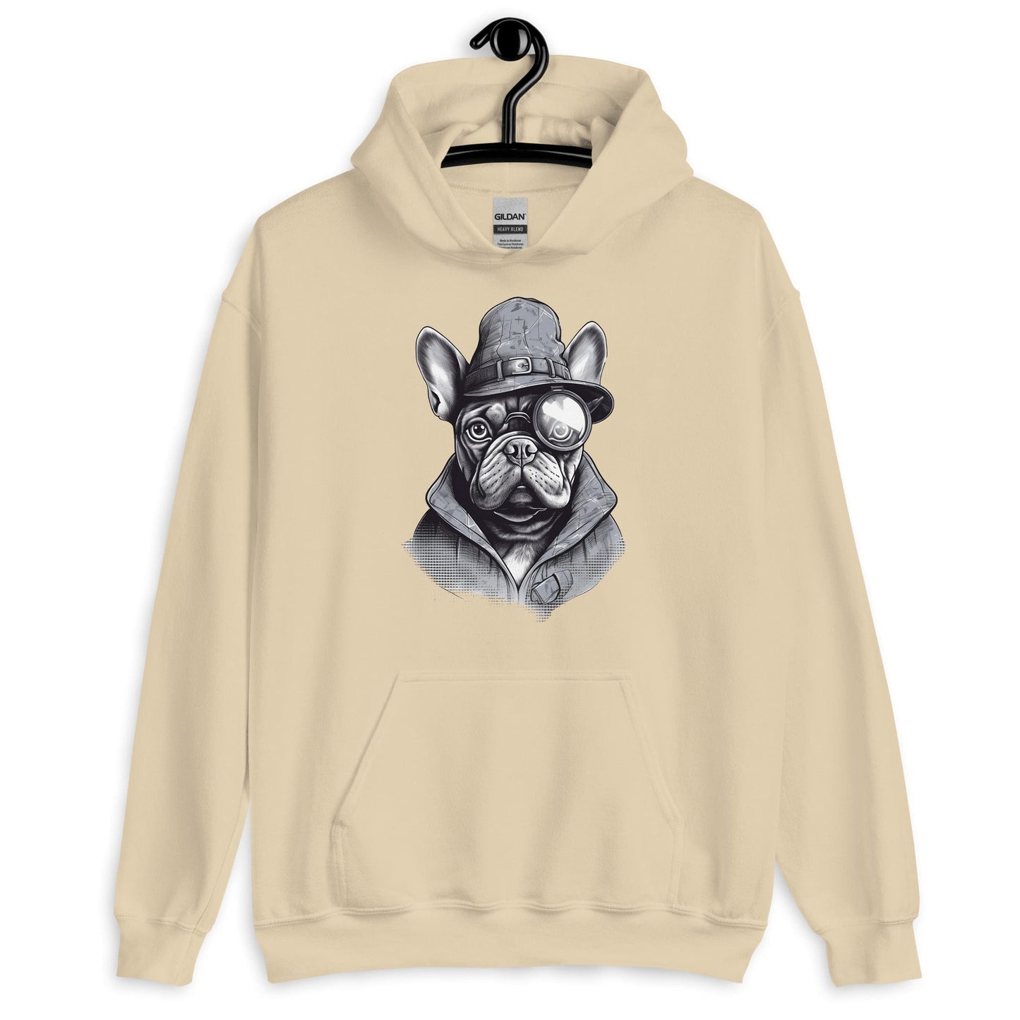 Frenchie Monocle: Stylish Canine Fashion with a Touch of Sophistication - Unisex Hoodie - Frenchie Emporium