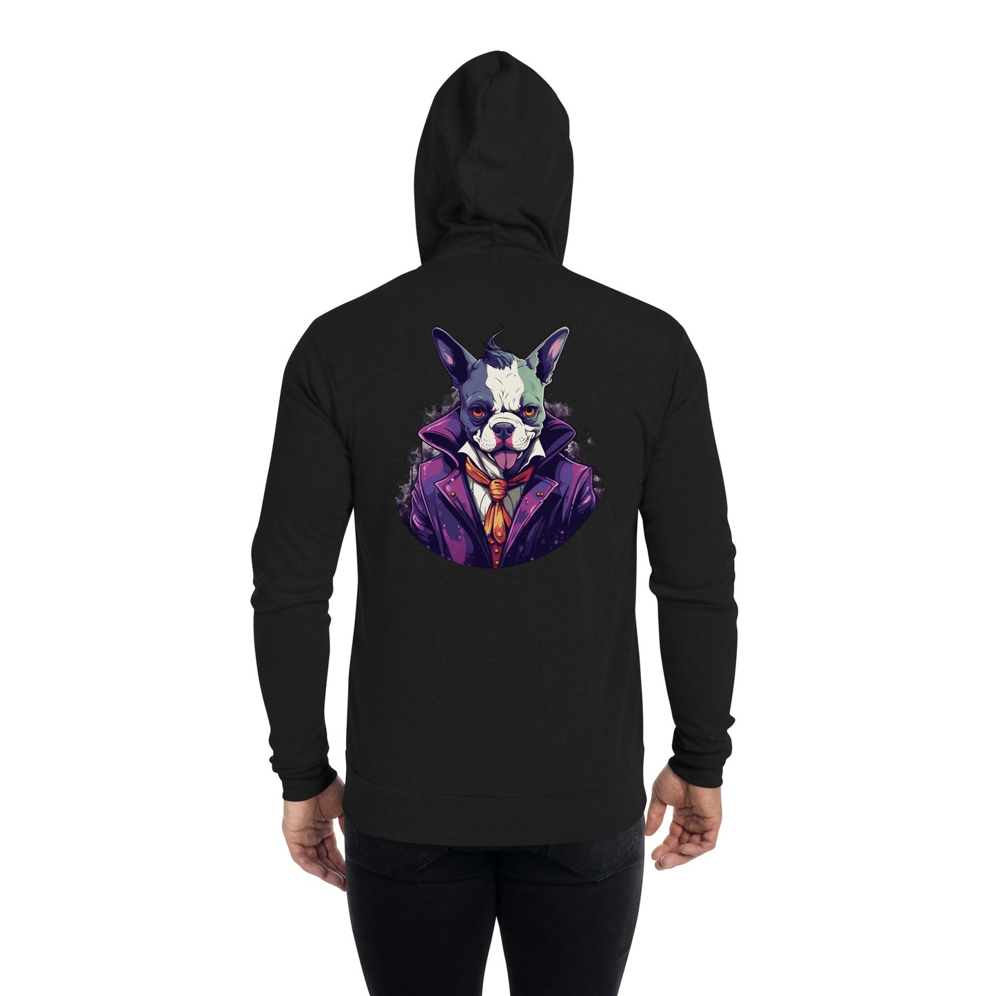 Frenchie Joker Villainous Unisex Zip Hoodie - black