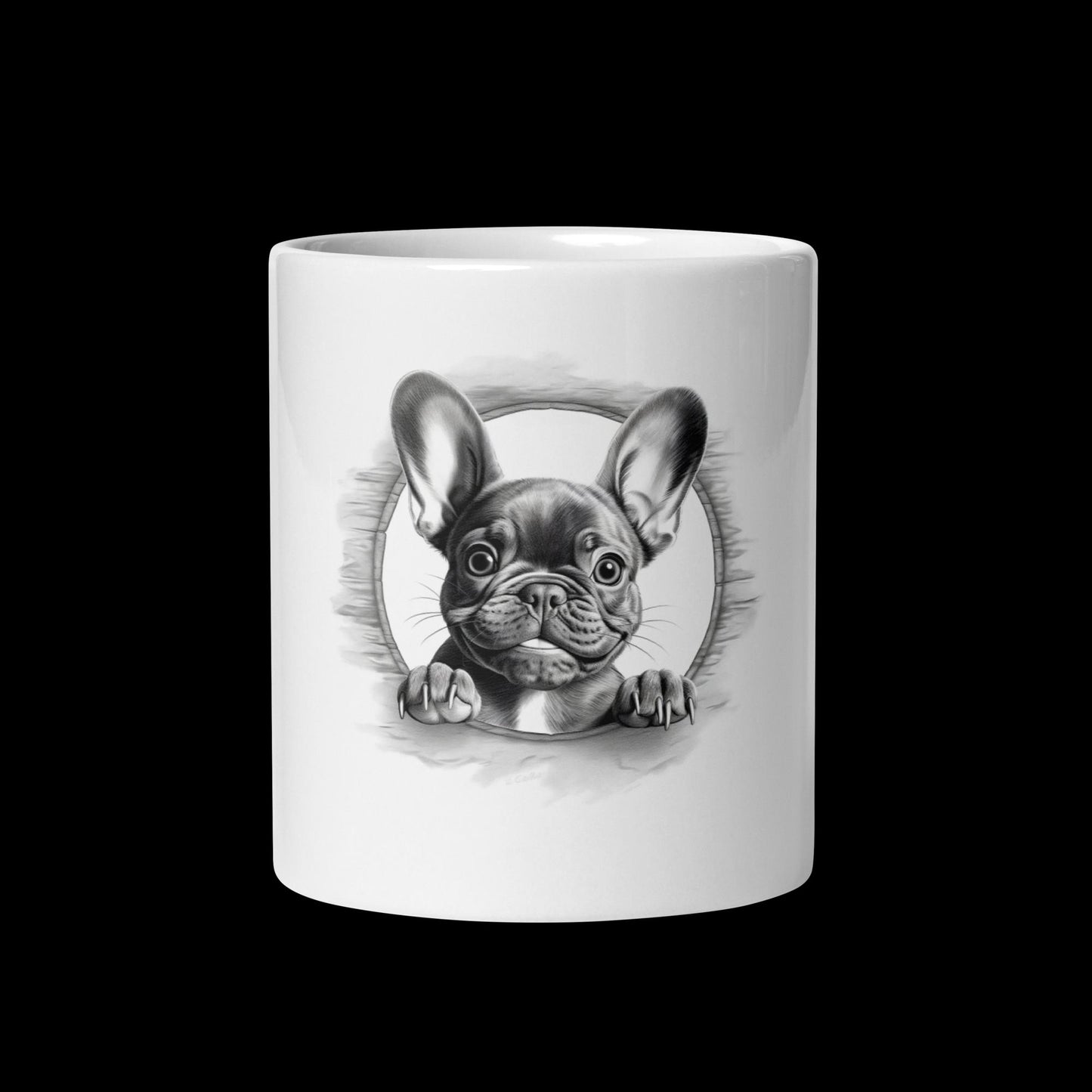 Sketch-Style Frenchie Logo white glossy Mug