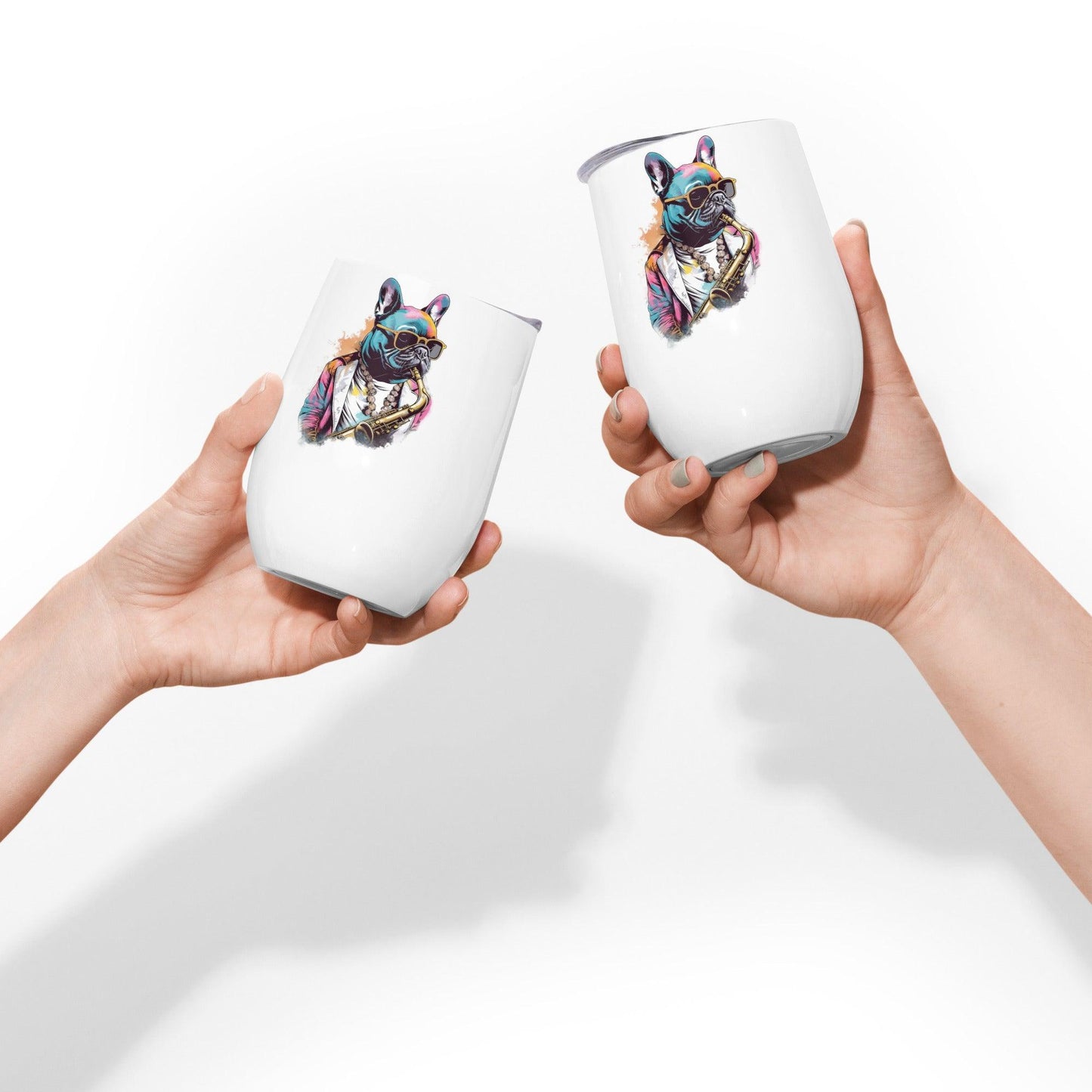 Jazzy Frenchie Saxophonist Wine tumbler