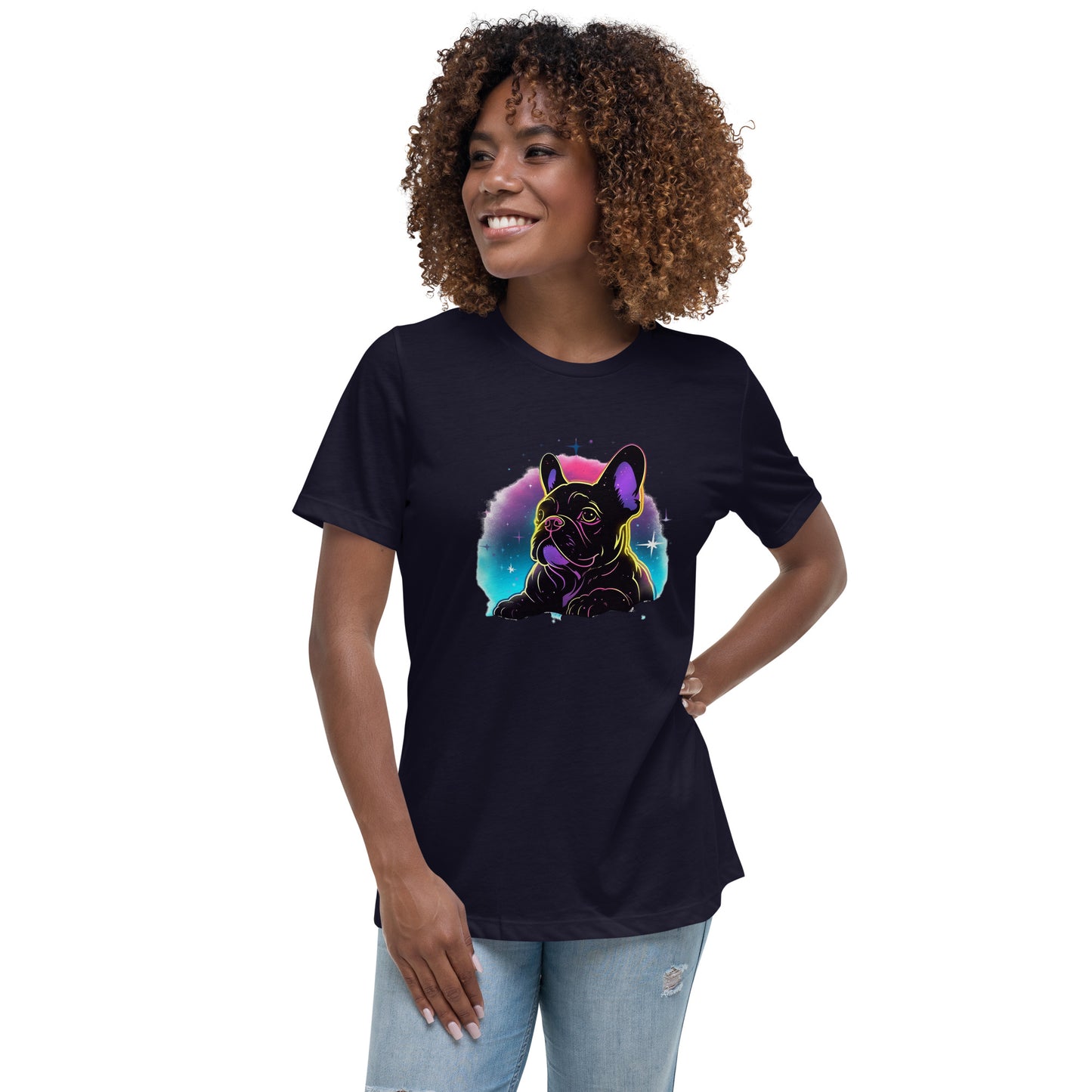 Stellar Frenchie - Neon Stars Silhouette T-Shirt