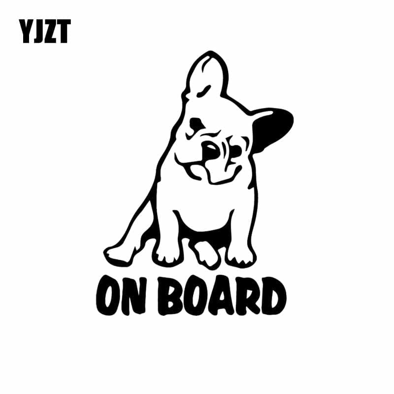 Car Sticker Vinyl Decal Dog French Bulldog On Board Cartoon Black/Silver - Frenchie Emporium